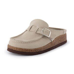 Cushionaire Hobby Clogs Womens 10W Tan Suede Slip On Cork Sole Comfort Loafers